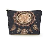 Bolsa de Maquillaje Elegante Bolsas de cosméticos de Viaje de Lino para Mujer Bolsa organizadora de Maquillaje Duradera, atrapasueños con Mandala mágico y Plumas, para Mujeres/Hombres