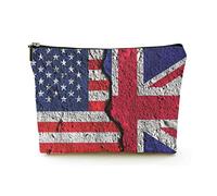 Bolsa de Maquillaje Elegante Bolsas de cosméticos de Viaje de Lino para Mujer Bolsa organizadora de Maquillaje Duradera, Grieta Entre Las Banderas de Estados Unidos y el Reino Unido, para Mujeres /