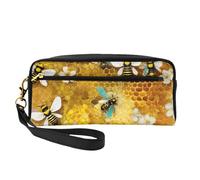 Bolsa de maquillaje elegante con estampado de abeja voladora para mujer, bolsa de viaje para artículos de tocador para la escuela y la oficina