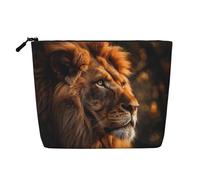 Bolsa de maquillaje elegante con estampado de círculos coloridos, bolsa de cosméticos para mujer, para uso diario, viajes y viajes de negocios, La mirada del león, Talla única
