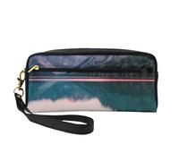 Bolsa de maquillaje elegante con estampado de lago y puesta de sol para mujeres y niñas, bolsa de cosméticos, artículos de tocador, escuela, oficina, viajes
