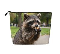 Bolsa de maquillaje elegante con estampado de nubes blancas, bolsa de cosméticos para mujer, para uso diario, viajes y viajes de negocios, Pequeño mapache que come, Talla única