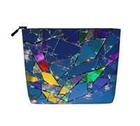 Bolsa de maquillaje elegante con estampado geométrico azul y morado para mujer, para uso diario, viajes y viajes de negocios, Vitrales, Talla única