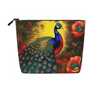 Bolsa de maquillaje estilo cáñamo con flores de pavo real, bolsa organizadora impermeable para artículos de tocador de viaje y almacenamiento diario