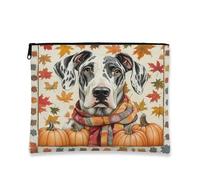 Bolsa de maquillaje Fall Great Dane Dog de 7 x 9 pulgadas para bolsa de viaje, bolsa de cosméticos vintage con estampado de hojas de arce y calabaza, regalo para mujeres, organizador portátil de lona