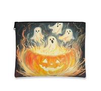 Bolsa de maquillaje fantasma de Halloween, bolsa de cosméticos de calabaza espeluznante para mujer, organizador portátil de lona con cremallera, bolsa de aseo para festivales de otoño, 7 x 9 pulgadas