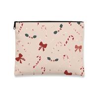 Bolsa de maquillaje festiva, bolsa de viaje con patrón de bastón de caramelo y lazo para mujer, organizador portátil de lona con cremallera, bolsa de aseo para el cuidado de la piel de vacaciones