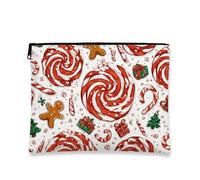 Bolsa de maquillaje festiva, bolsa de viaje con patrón de remolino de caramelo rojo para mujeres, estuche portátil pequeño con cremallera, organizador de artículos de tocador de vacaciones, Rojo