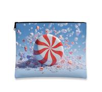 Bolsa de maquillaje festiva, diseño de remolino de caramelo rojo, bolsa de viaje para mujeres, organizador portátil pequeño con cremallera, bolsa de aseo para el cuidado de la piel de vacaciones, Rojo