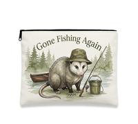 Bolsa de maquillaje Fishing Again, bolsa de cosméticos con ilustración de animales vintage para entusiastas del aire libre, organizador portátil de lona con cremallera, bolsa de aseo de viaje de