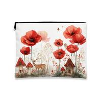 Bolsa de maquillaje floral de amapolas, bolsa de viaje vintage con flores rojas de acuarela para mujer, organizador portátil con cremallera pequeña, bolsa de aseo para el cuidado de la piel, regalo de