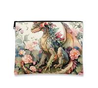 Bolsa de maquillaje floral de fantasía, diseño de dragón, portátil, pequeña, bolsa de lona con cremallera para mujeres, organizador de cosméticos de viaje, para festivales, Verde, 7x9 Inch, Dragón