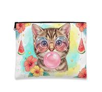 Bolsa de maquillaje floral de hibisco, bolsa de viaje para cosméticos de acuarela tropical para mujer, organizador portátil de lona con cremallera, bolsa de aseo para el cuidado de la piel de playa de