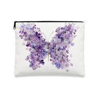 Bolsa de maquillaje floral de mariposa, bolsa de viaje artística de flores violetas para mujer, organizador portátil de lona con cremallera, regalo de festival de primavera, bolsa de aseo para el