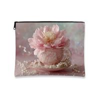 Bolsa de maquillaje floral de melocotón, bolsa de viaje con patrón de peonía vintage para mujeres, organizador portátil con cremallera pequeña, elegante bolsa de aseo para el cuidado de la piel para