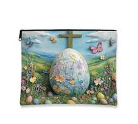 Bolsa de maquillaje floral de Pascua, diseño de huevo fantástico, bolsa de viaje para mujeres, organizador portátil de lona con cremallera, bolsa de aseo de vacaciones de primavera, 7 x 9 pulgadas