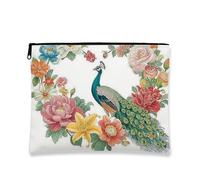 Bolsa de maquillaje floral de pavo real, bolsa de viaje para cosméticos botánicos vintage para mujer, organizador portátil de lona con cremallera, bolsa de aseo de regalo para festivales, accesorios