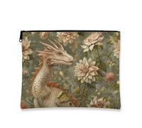 Bolsa de maquillaje floral, diseño de dragón, bolsa de viaje vintage para mujer, organizador portátil de lona con cremallera, regalo de fantasía para el cuidado de la piel, Verde, 7x9 Inch, Dragón