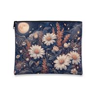 Bolsa de maquillaje floral, elegante bolsa de viaje para mujeres, organizador portátil de lona con cremallera, bolsa de aseo para el cuidado de la piel con horizonte nocturno, Azul, 7x9 Inch, Floral