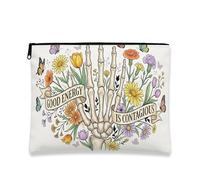 Bolsa de maquillaje floral energética, bolsa de viaje de esqueleto vintage para mujer, organizador portátil de lona con cremallera, bolsa de aseo de regalo de primavera, Blanco, 7x9 Inch, Energía