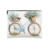 Bolsa de maquillaje floral, flores azules, vintage, bolsa de viaje para mujer, bolsa de lona pequeña portátil con cremallera, regalo de aventura al aire libre, organizador para el cuidado de la piel