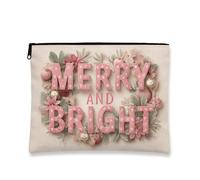 Bolsa de maquillaje floral Merry and Bright, bolsa de viaje vintage de Navidad para mujeres, organizador portátil de lona con cremallera, bolsa de aseo para el cuidado de la piel de vacaciones