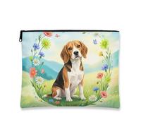 Bolsa de maquillaje floral para perro, bolsa de viaje con patrón de flores fantásticas para mujeres, organizador portátil de lona con cremallera, bolsa de aseo para el cuidado de la piel de primavera