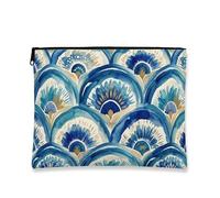 Bolsa de maquillaje floral vintage, bolsa de viaje con patrón de pavo real azul para mujer, organizador portátil de lona con cremallera, bolsa de aseo para el cuidado de la piel de primavera, Azul