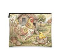 Bolsa de maquillaje floral vintage, bolsa de viaje con patrón de pollo para mujer, organizador portátil de lona con cremallera, bolsa de aseo de primavera de 7 x 9 pulgadas