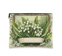 Bolsa de maquillaje floral vintage, bolsa de viaje de cosméticos Lily of the Valley para mujer, organizador portátil de lona con cremallera, bolsa de aseo para el cuidado de la piel de primavera