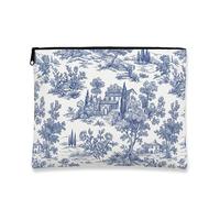 Bolsa de maquillaje floral vintage, bolsa de viaje para cosméticos Blue Toile para mujer, organizador portátil de lona con cremallera, bolsa de aseo para el cuidado de la piel de primavera, Azul, 7x9
