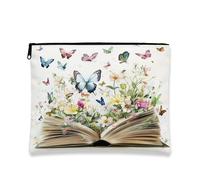 Bolsa de maquillaje floral vintage de mariposa, hermosa bolsa de viaje para mujeres, organizador portátil de lona con cremallera, bolsa de aseo para el cuidado de la piel de primavera, 7 x 9 pulgadas