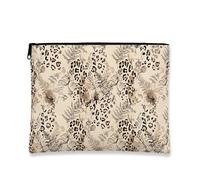 Bolsa de maquillaje floral vintage, elegante bolsa de viaje con estampado de leopardo para mujer, organizador portátil de lona con cremallera, perfecto para escapadas de invierno de 7 x 9 pulgadas