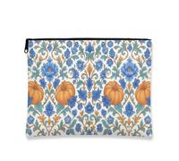 Bolsa de maquillaje floral vintage, flores azules, calabaza, bolsas de viaje para mujer, bolsa portátil de lona pequeña con cremallera, organizador de neceser para el cuidado de la piel en otoño, Azul