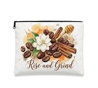 Bolsa de maquillaje floral vintage, granos de café y miel, bolsa de viaje para mujeres, organizador portátil de lona con cremallera, perfecto para regalos de invierno, 7 x 9 pulgadas