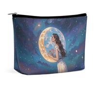 Bolsa de Maquillaje Friendship Under The Giant Moon para Mujer, portátil, Impermeable, para cosméticos, estética, de Mano, para Viajes y Trabajo