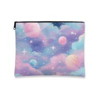 Bolsa de maquillaje galáctica, bolsas de viaje cósmicas de planetas coloridos para mujer, bolsa portátil pequeña de lona con cremallera, regalo estrellado para el cuidado de la piel, organizador de