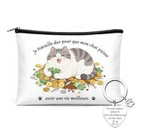 Bolsa de maquillaje gato llavero gato - Regalo para mujer amante de los gatos - Texto divertido trabajo duro para mi gato y fuerza de las mujeres con gatos - Idea de regalo de cumpleaños, Navidad