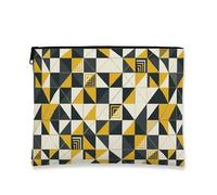 Bolsa de maquillaje geométrica, organizador moderno de cosméticos amarillo y negro para viajes, bolsa de lona portátil con cremallera, perfecta para escapadas de invierno, Amarillo, 7x9 Inch