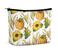 Bolsa de Maquillaje Girasoles Calabazas Maíz PU Cuero Impermeable Cosméticos Bolsa para Monedero/Maquillaje Bolsa/Neceser Otoño Cosecha Portátil Bolsa de Maquillaje de Viaje para Mujeres