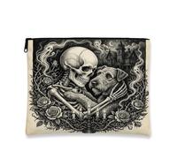 Bolsa de maquillaje gótica de Halloween Airedale Terrier de 7 x 9 pulgadas para bolso de viaje, bolsa de cosméticos de esqueleto espeluznante gótico para mujer, organizador portátil de lona con