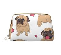 Bolsa de Maquillaje Grande, Bolsa de cosméticos de Cuero, Bolsa organizadora de artículos de tocador de Viaje, Bolsa de Maquillaje, Cachorros Pugs Divertidos Dibujos Animados