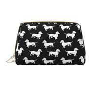Bolsa de Maquillaje Grande, Bolsa de cosméticos de Cuero, Bolsa organizadora de artículos de tocador de Viaje, Bolsa de Maquillaje, Perro Salchicha Blanco y Negro