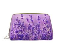 Bolsa de Maquillaje Grande, Bolsa de cosméticos de Cuero, Bolsa organizadora de artículos de tocador de Viaje, Bolsa de Maquillaje, Paisaje Flor Lavanda Púrpura Paisaje