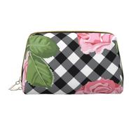 Bolsa de Maquillaje Grande, Bolsa de cosméticos de Cuero, Bolsa organizadora de artículos de tocador de Viaje, Bolsa de Maquillaje, Imprimir Rosas sobre Cuadros Blancos Y Negros