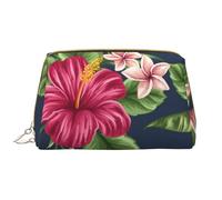 Bolsa de Maquillaje Grande, Bolsa de cosméticos de Cuero, Bolsa organizadora de artículos de tocador de Viaje, Bolsa de Maquillaje, Flores Tropicales Frangipani Hibisco Naturaleza