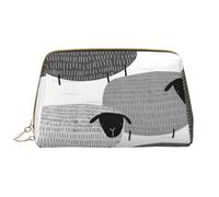 Bolsa de Maquillaje Grande, Bolsa de cosméticos de Cuero, Bolsa organizadora de artículos de tocador de Viaje, Bolsa de Maquillaje, Ovejas Divertidas sobre Fondo Gris