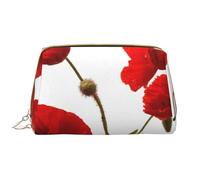 Bolsa de Maquillaje Grande, Bolsa de cosméticos de Cuero, Bolsa organizadora de artículos de tocador de Viaje, Bolsa de Maquillaje, Flores de Amapola roja