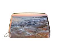 Bolsa de Maquillaje Grande, Bolsa de cosméticos de Cuero, Bolsa organizadora de artículos de tocador de Viaje, Bolsa de Maquillaje, Playa Maui Hawaii Atardecer Mar Olas Nubes Patrón