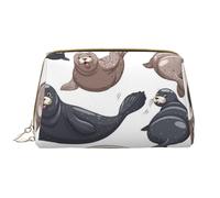 Bolsa de Maquillaje Grande, Bolsa de cosméticos de Cuero, Bolsa organizadora de artículos de tocador de Viaje, Bolsa de Maquillaje, Sellos Ilustración León Marino